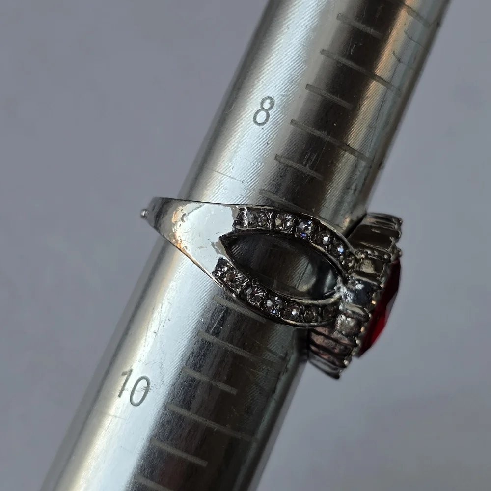 Ruby Red Halo Ring Split Shank Fashion Jewelry Faux Gemstone And Diamonds